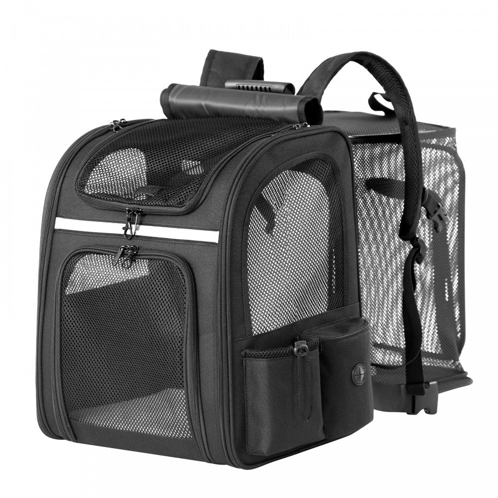 Expandable and Foldable Pet Backpack Carrier with Ventilated Mesh Windows – PTD2641 – Black