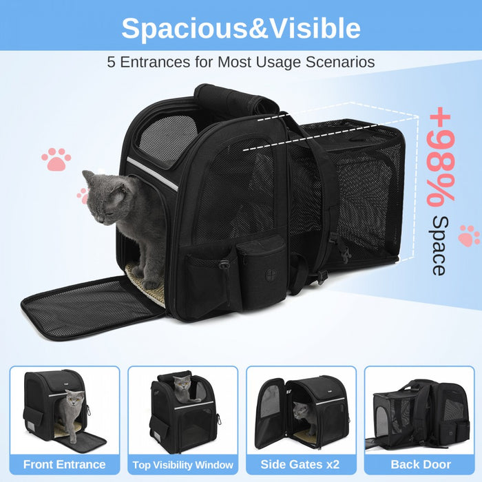 Expandable and Foldable Pet Backpack Carrier with Ventilated Mesh Windows – PTD2641 – Black