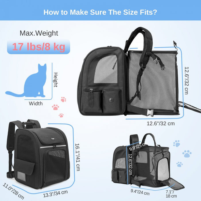 Expandable and Foldable Pet Backpack Carrier with Ventilated Mesh Windows – PTD2641 – Black