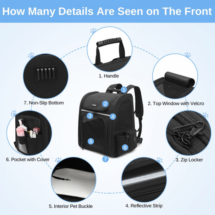 Expandable and Foldable Pet Backpack Carrier with Ventilated Mesh Windows – PTD2641 – Black