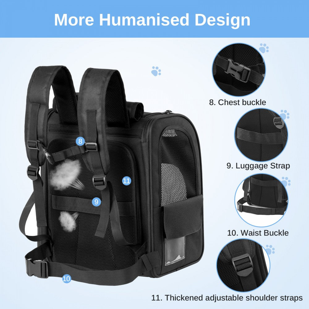 Expandable and Foldable Pet Backpack Carrier with Ventilated Mesh Windows – PTD2641 – Black