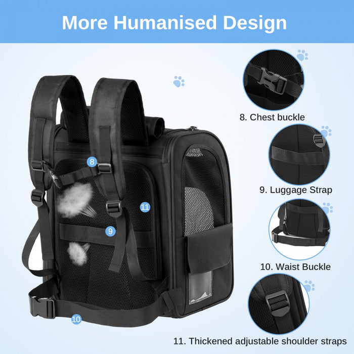 Expandable and Foldable Pet Backpack Carrier with Ventilated Mesh Windows – PTD2641 – Black