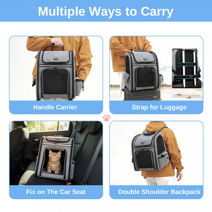 Expandable and Foldable Pet Backpack Carrier with Ventilated Mesh Windows – PTD2641 – Grey