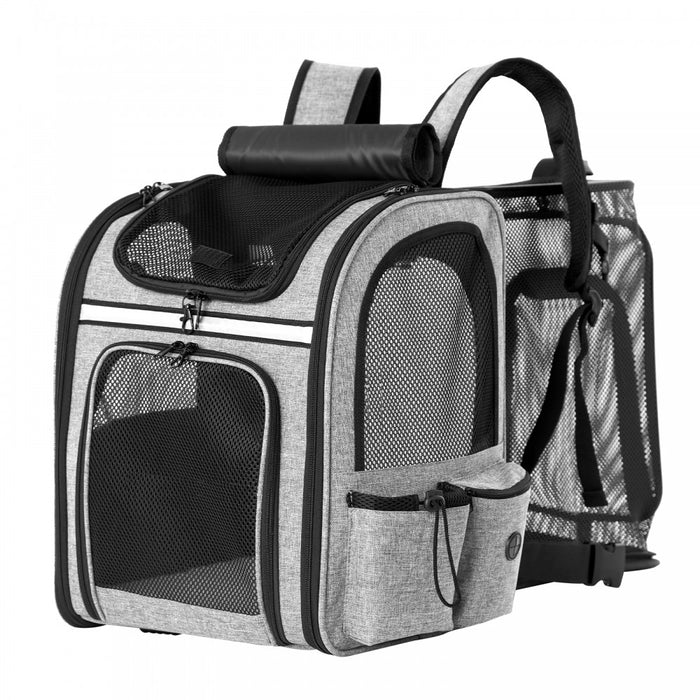 Expandable and Foldable Pet Backpack Carrier with Ventilated Mesh Windows – PTD2641 – Grey
