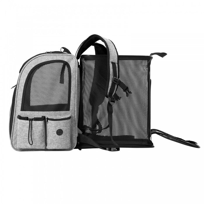 Expandable and Foldable Pet Backpack Carrier with Ventilated Mesh Windows – PTD2641 – Grey