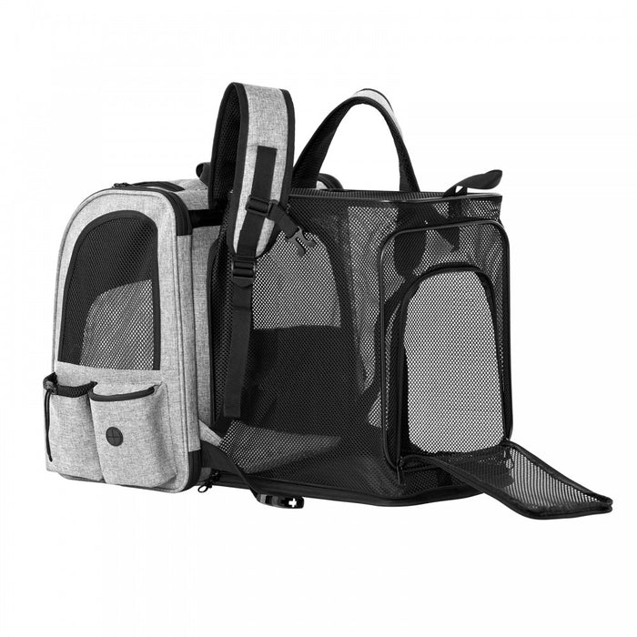 Expandable and Foldable Pet Backpack Carrier with Ventilated Mesh Windows – PTD2641 – Grey