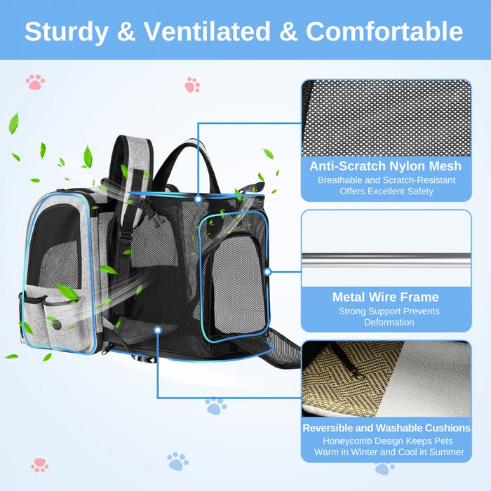 Expandable and Foldable Pet Backpack Carrier with Ventilated Mesh Windows – PTD2641 – Grey