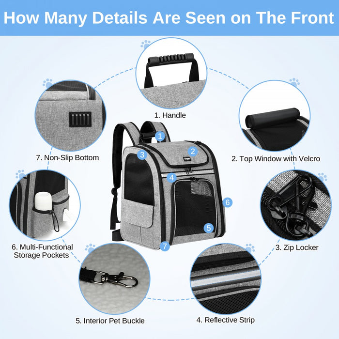 Expandable and Foldable Pet Backpack Carrier with Ventilated Mesh Windows – PTD2641 – Grey