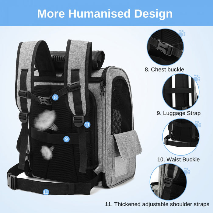 Expandable and Foldable Pet Backpack Carrier with Ventilated Mesh Windows – PTD2641 – Grey