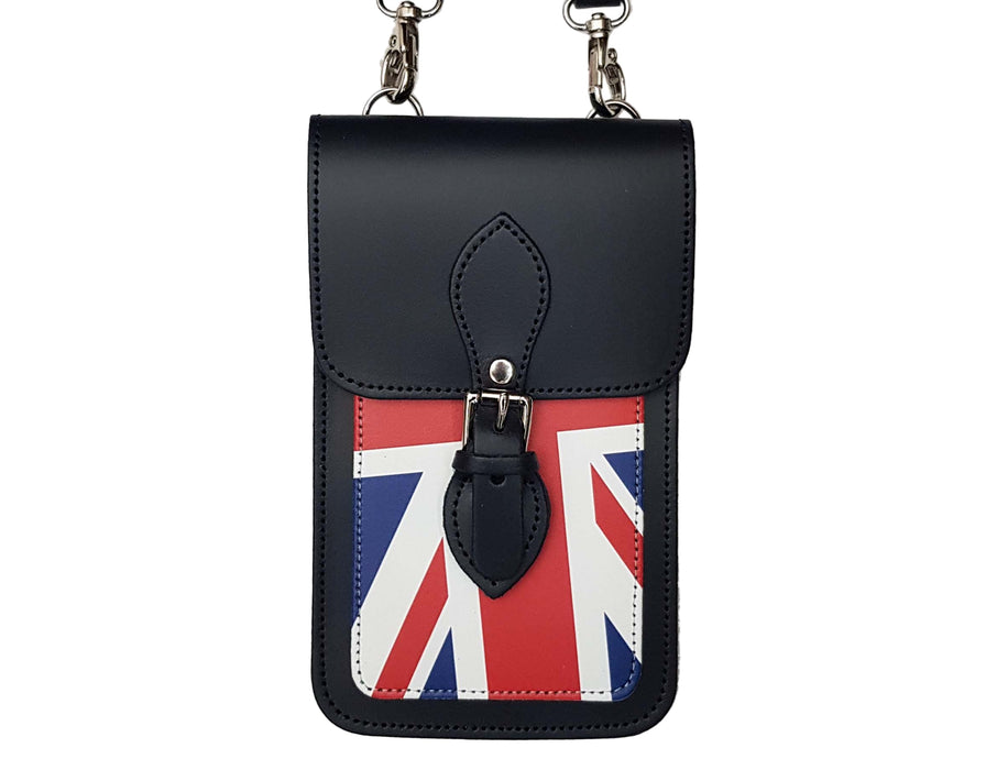 Handmade Leather Mobile Phone Pouch Plus - Union Jack - Navy Blue