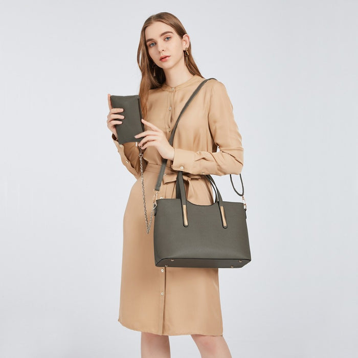 PU Leather Handbag and Purse – Grey