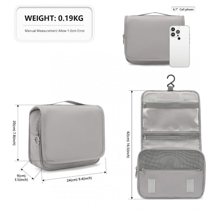 Classic Hanging Multi-Pocket Waterproof Travel Makeup Bag – Grey