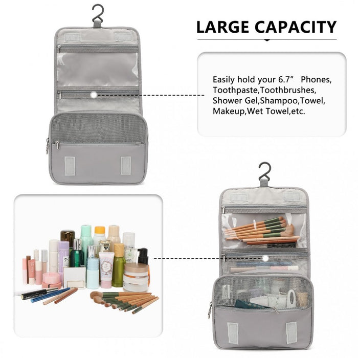 Classic Hanging Multi-Pocket Waterproof Travel Makeup Bag – Grey