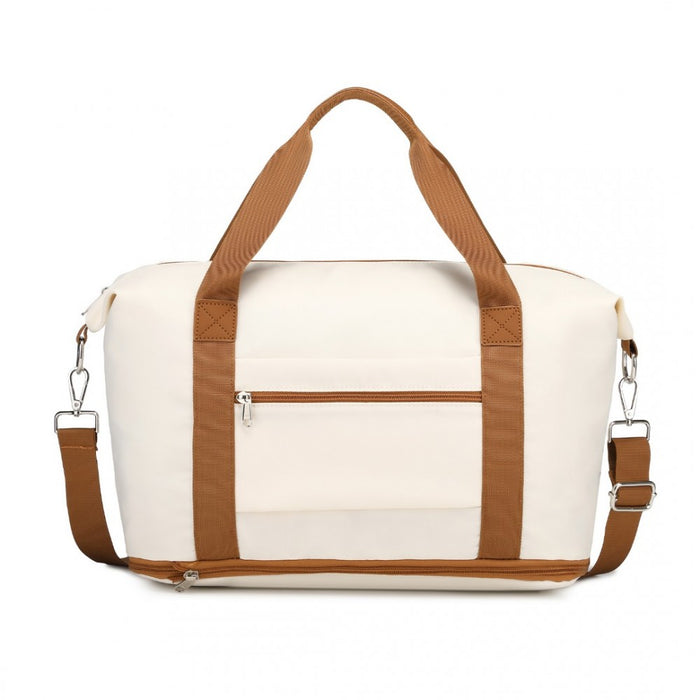 Expandable Water-Resistant Travel Tote Set with Cosmetic Pouch Carry-On Duffel Bag – 36 L – Beige and Brown