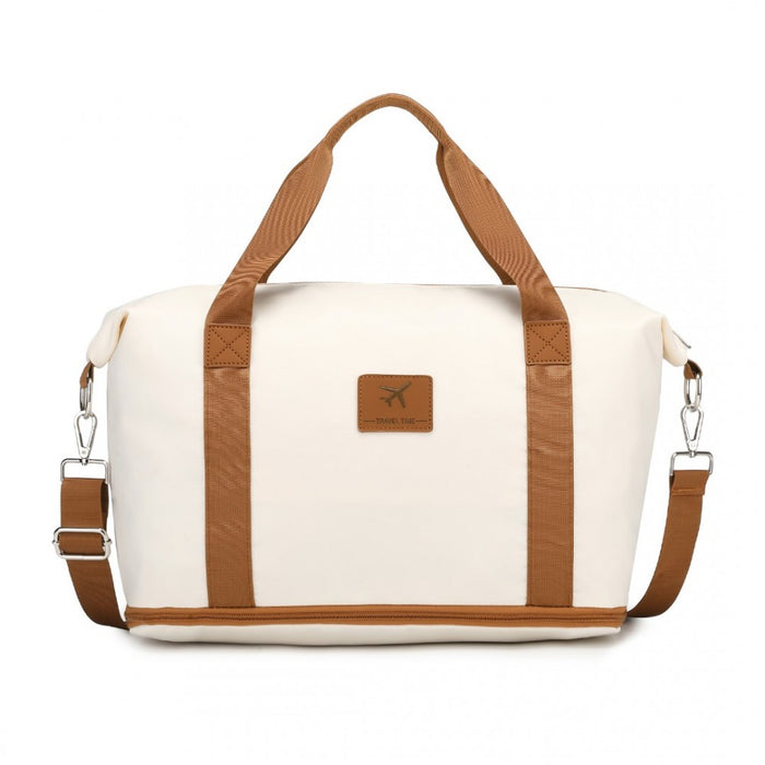 Expandable Water-Resistant Travel Tote Set with Cosmetic Pouch Carry-On Duffel Bag – 36 L – Beige and Brown