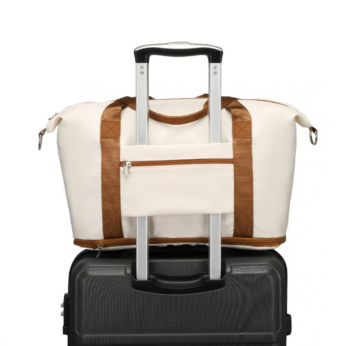 Expandable Water-Resistant Travel Tote Set with Cosmetic Pouch Carry-On Duffel Bag – 36 L – Beige and Brown