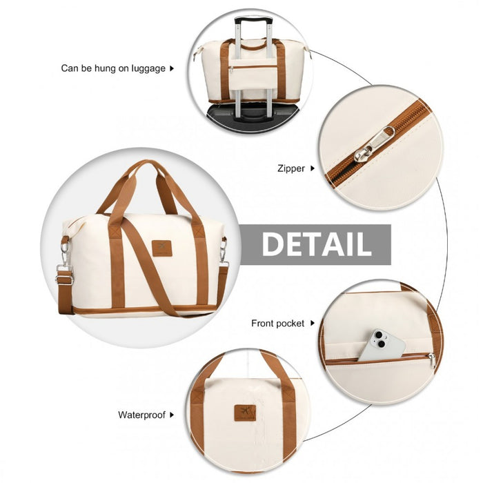 Expandable Water-Resistant Travel Tote Set with Cosmetic Pouch Carry-On Duffel Bag – 36 L – Beige and Brown