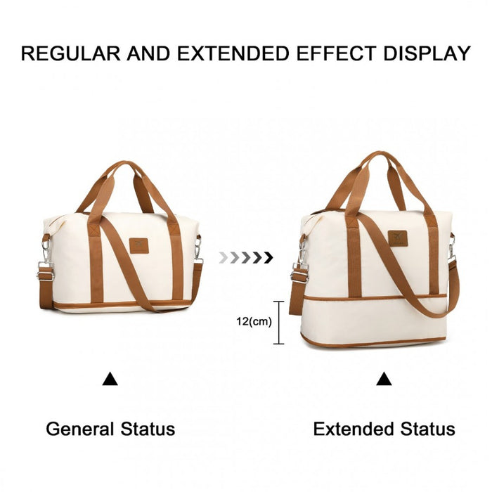 Expandable Water-Resistant Travel Tote Set with Cosmetic Pouch Carry-On Duffel Bag – 36 L – Beige and Brown