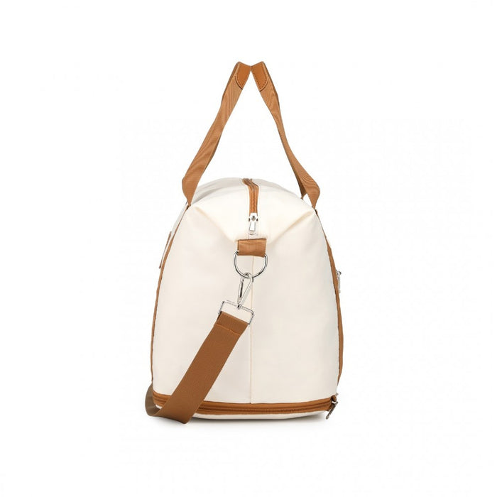 Expandable Water-Resistant Travel Tote Set with Cosmetic Pouch Carry-On Duffel Bag – 36 L – Beige and Brown