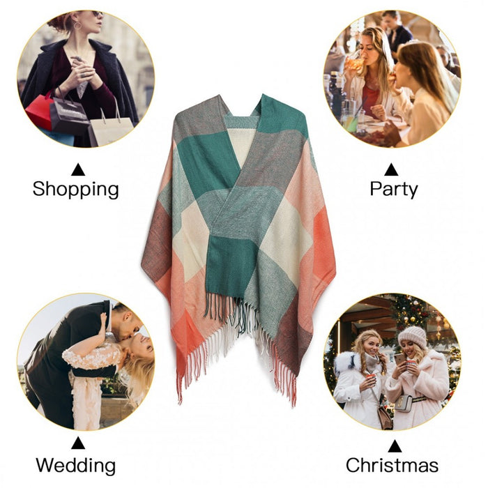 Women Fashion Long Shawl Grid Tassel Winter Warm Lattice Large Scarf – Green