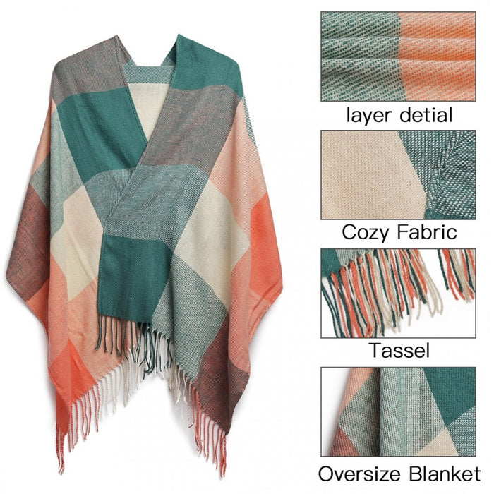 Women Fashion Long Shawl Grid Tassel Winter Warm Lattice Large Scarf – Green
