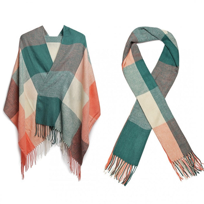Women Fashion Long Shawl Grid Tassel Winter Warm Lattice Large Scarf – Green