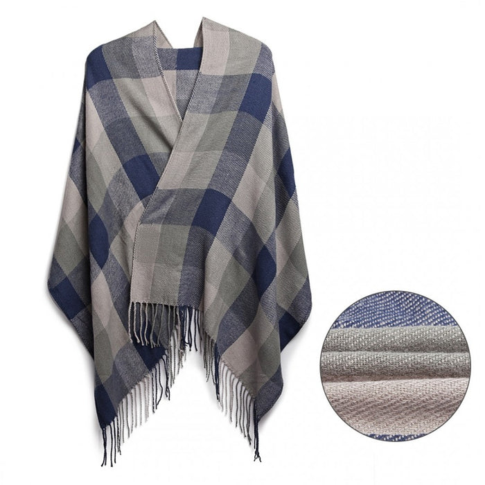 Women Fashion Long Shawl Grid Tassel Winter Warm Lattice Large Scarf – Grey