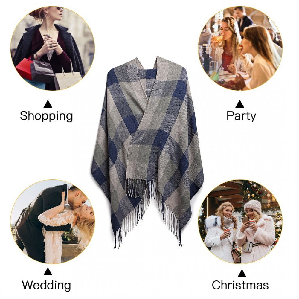 Women Fashion Long Shawl Grid Tassel Winter Warm Lattice Large Scarf – Grey