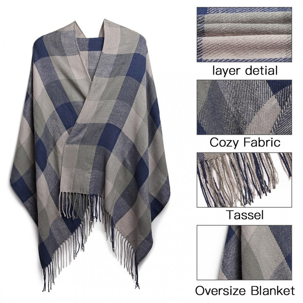 Women Fashion Long Shawl Grid Tassel Winter Warm Lattice Large Scarf – Grey