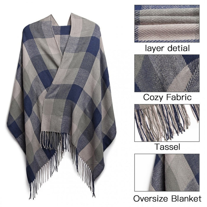 Women Fashion Long Shawl Grid Tassel Winter Warm Lattice Large Scarf – Grey
