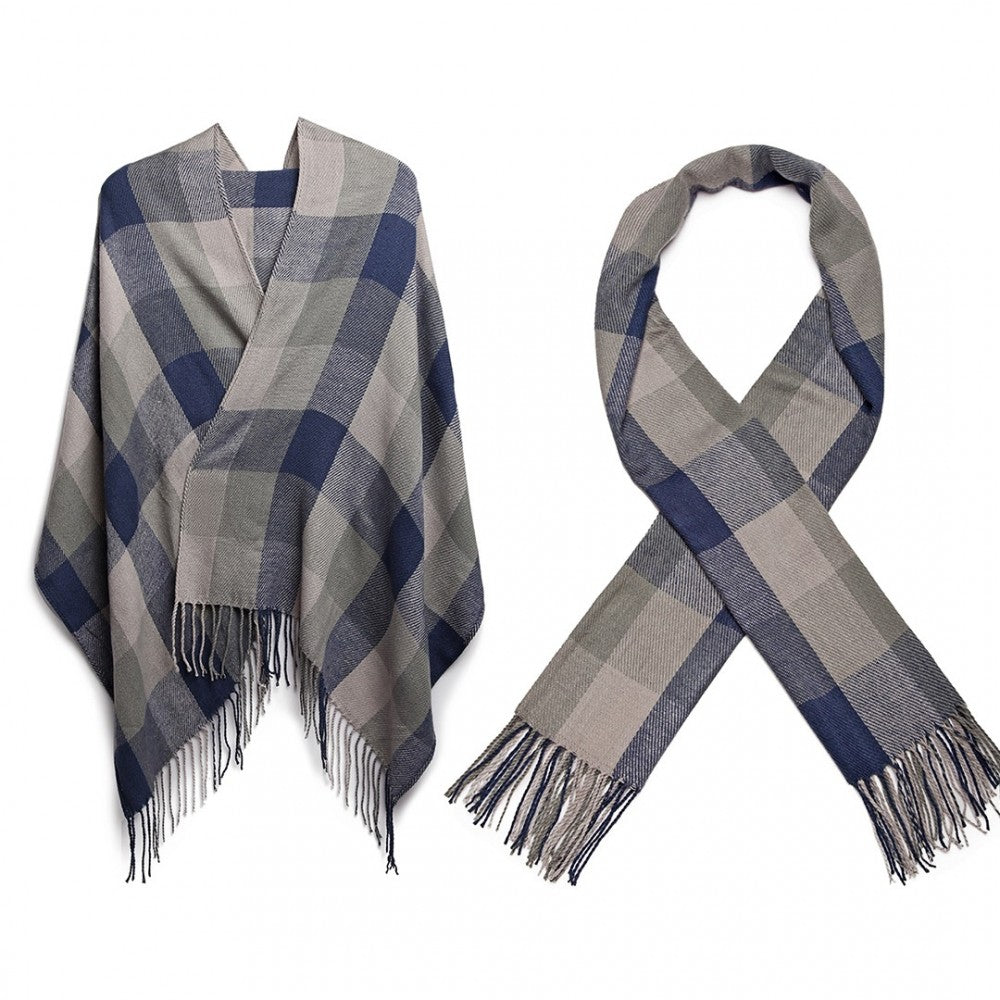 Women Fashion Long Shawl Grid Tassel Winter Warm Lattice Large Scarf – Grey
