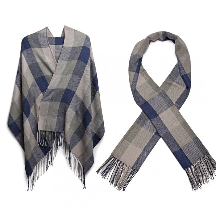 Women Fashion Long Shawl Grid Tassel Winter Warm Lattice Large Scarf – Grey