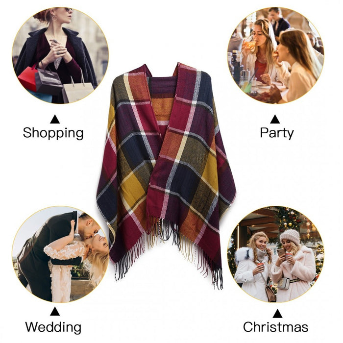 Women Fashion Long Shawl Grid Tassel Winter Warm Lattice Large Scarf – Purple