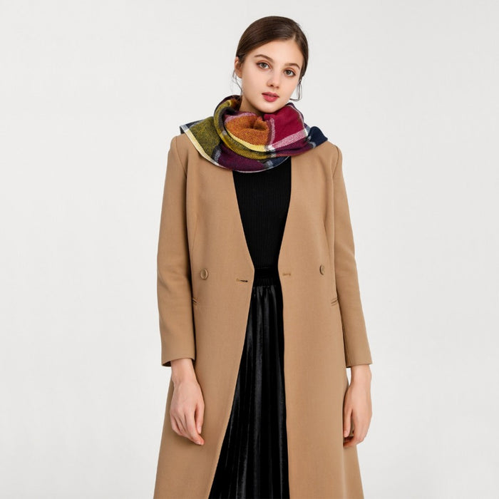Women Fashion Long Shawl Grid Tassel Winter Warm Lattice Large Scarf – Purple