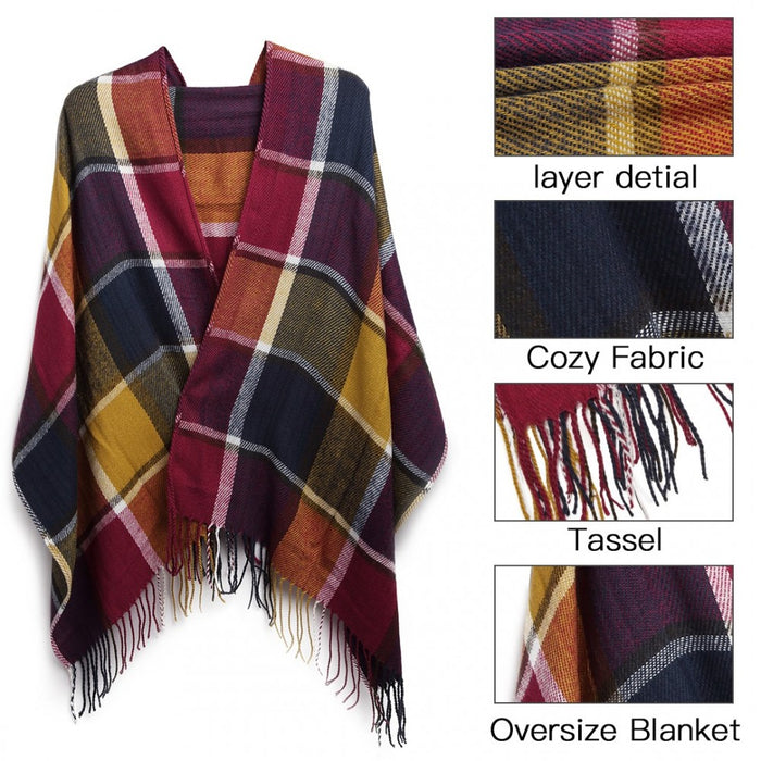 Women Fashion Long Shawl Grid Tassel Winter Warm Lattice Large Scarf – Purple