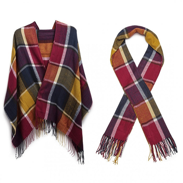 Women Fashion Long Shawl Grid Tassel Winter Warm Lattice Large Scarf – Purple