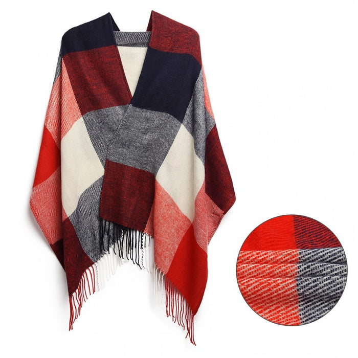 Women Fashion Long Shawl Grid Tassel Winter Warm Lattice Large Scarf – Red