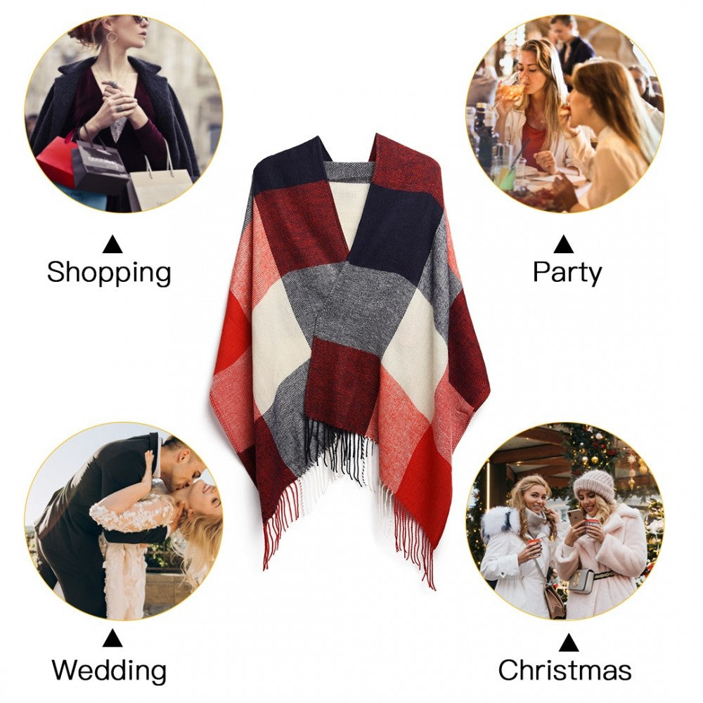 Women Fashion Long Shawl Grid Tassel Winter Warm Lattice Large Scarf – Red