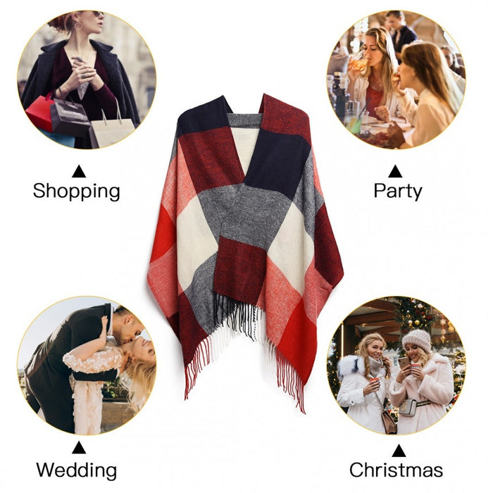 Women Fashion Long Shawl Grid Tassel Winter Warm Lattice Large Scarf – Red