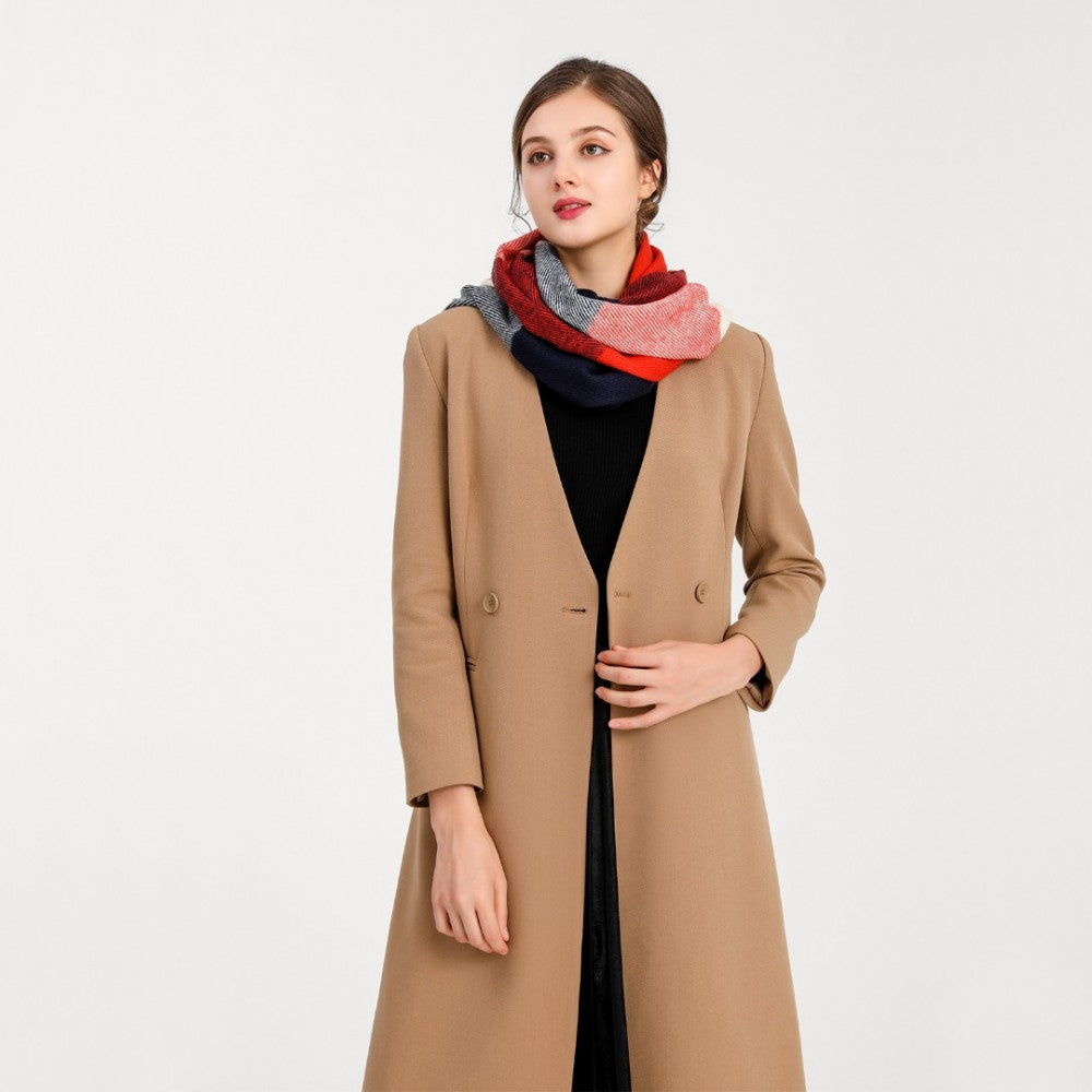 Women Fashion Long Shawl Grid Tassel Winter Warm Lattice Large Scarf – Red