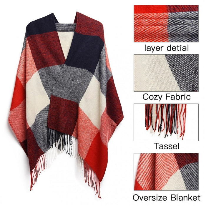 Women Fashion Long Shawl Grid Tassel Winter Warm Lattice Large Scarf – Red