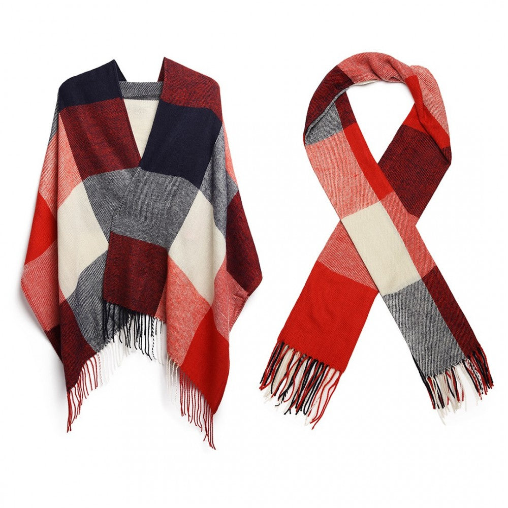 Women Fashion Long Shawl Grid Tassel Winter Warm Lattice Large Scarf – Red