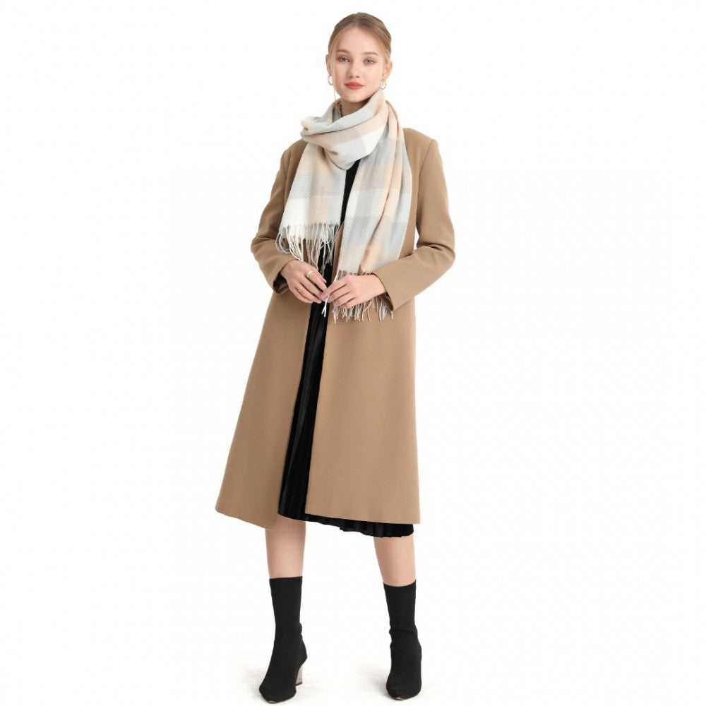 Acrylic Fashion Women's Long Shawl Grid Tassel Winter Warm Oversized Scarf – Beige