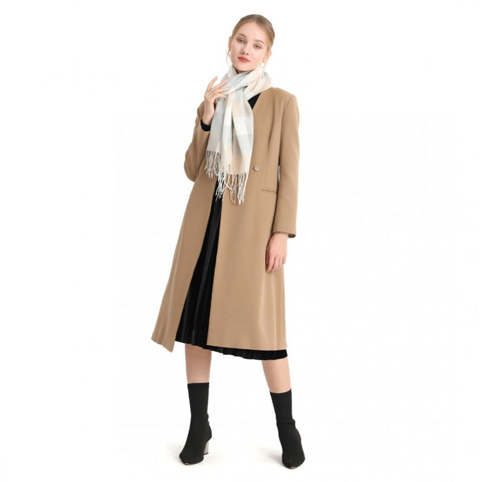 Acrylic Fashion Women's Long Shawl Grid Tassel Winter Warm Oversized Scarf – Beige