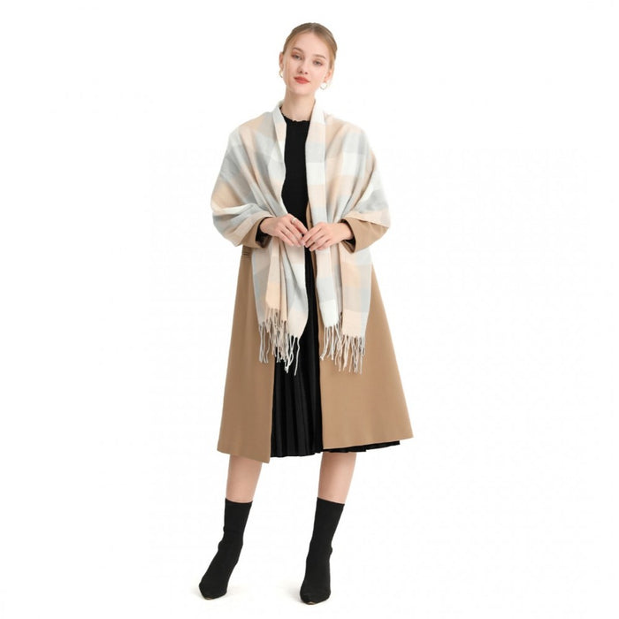 Acrylic Fashion Women's Long Shawl Grid Tassel Winter Warm Oversized Scarf – Beige