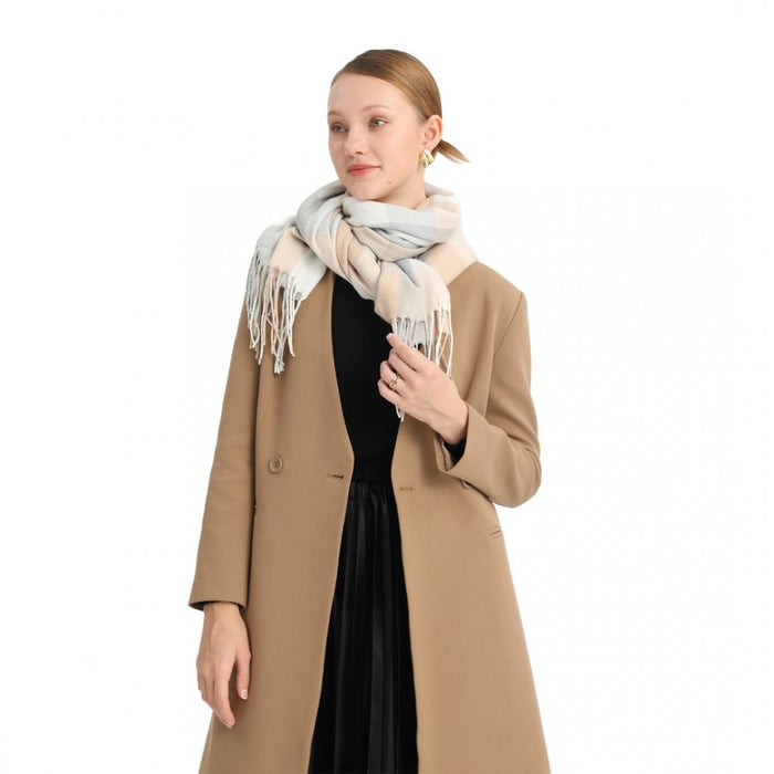 Acrylic Fashion Women's Long Shawl Grid Tassel Winter Warm Oversized Scarf – Beige