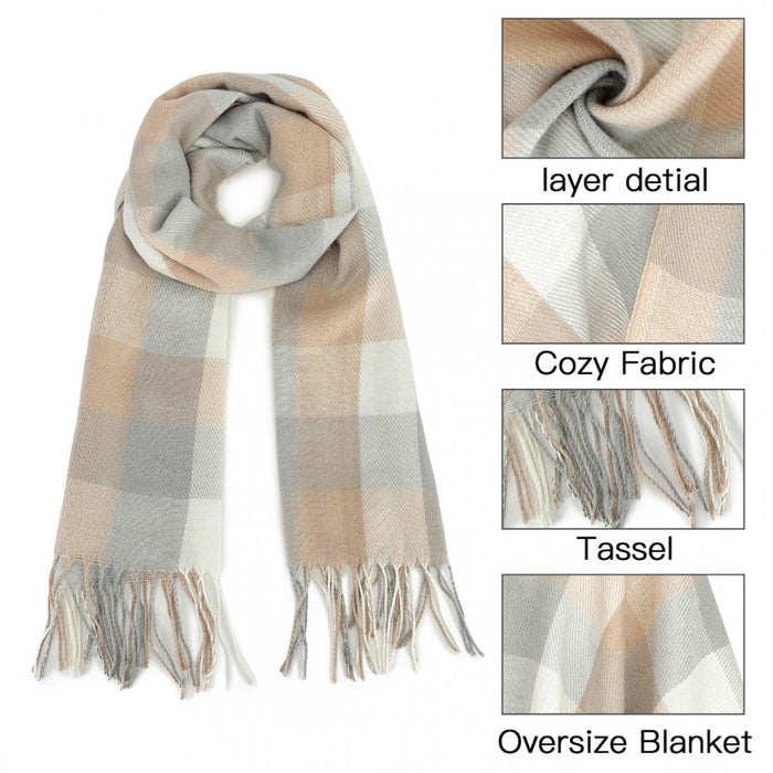 Acrylic Fashion Women's Long Shawl Grid Tassel Winter Warm Oversized Scarf – Beige