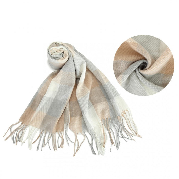 Acrylic Fashion Women's Long Shawl Grid Tassel Winter Warm Oversized Scarf – Beige