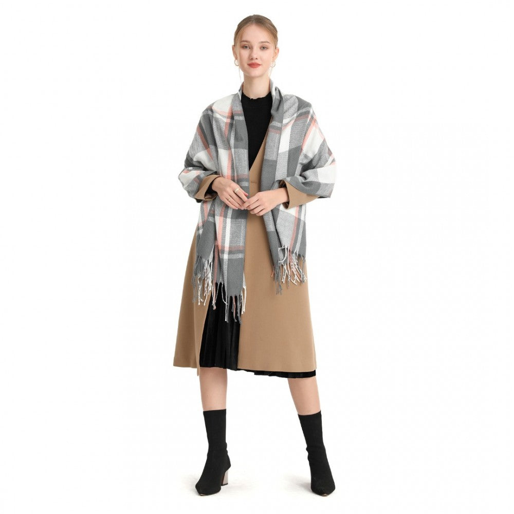 Acrylic Fashion Women's Long Shawl Grid Tassel Winter Warm Oversized Scarf – Grey