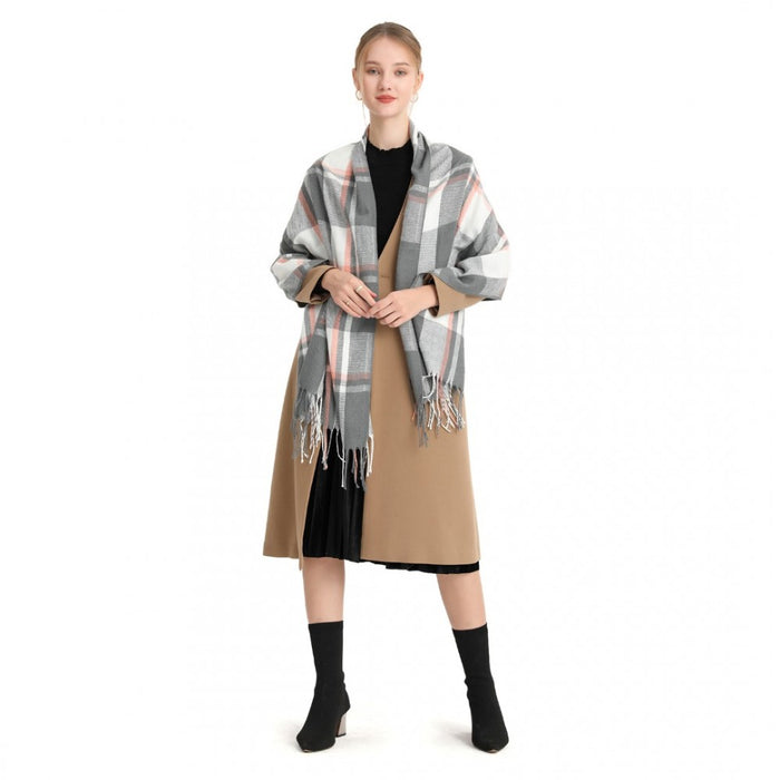 Acrylic Fashion Women's Long Shawl Grid Tassel Winter Warm Oversized Scarf – Grey